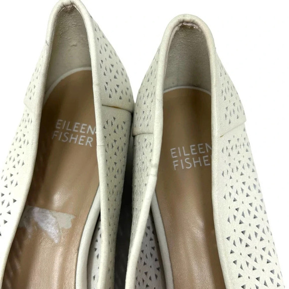 Eileen Fisher White Lasercut Leather Ballet Flats Size‎ US 8.5 - Picture 7 of 9